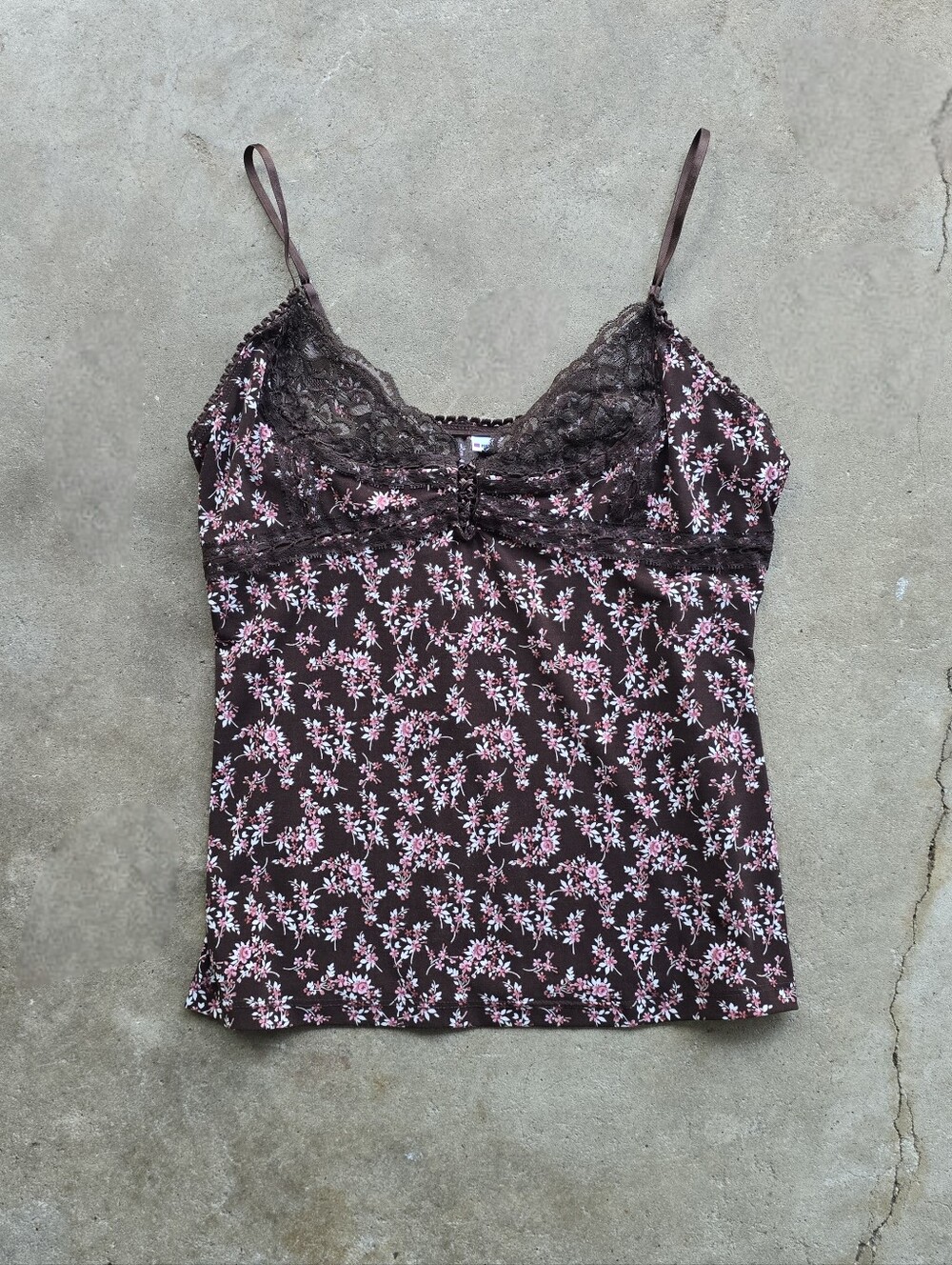 vtg y2k no boundaries lace brown dainty cami top